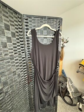 Express Black Sleeveless Midi Dress with Side Drape